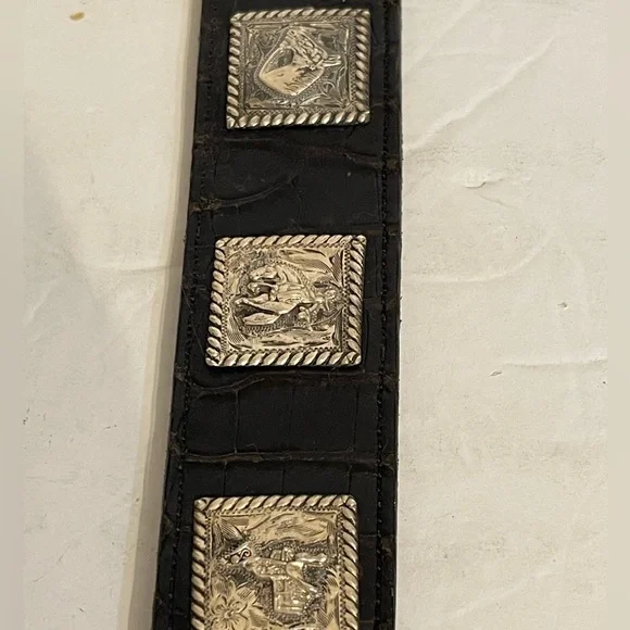 Vintage Women’s Belt Leather, 13- 1”Sq Sterling SilverConchos 1.25”w Size L